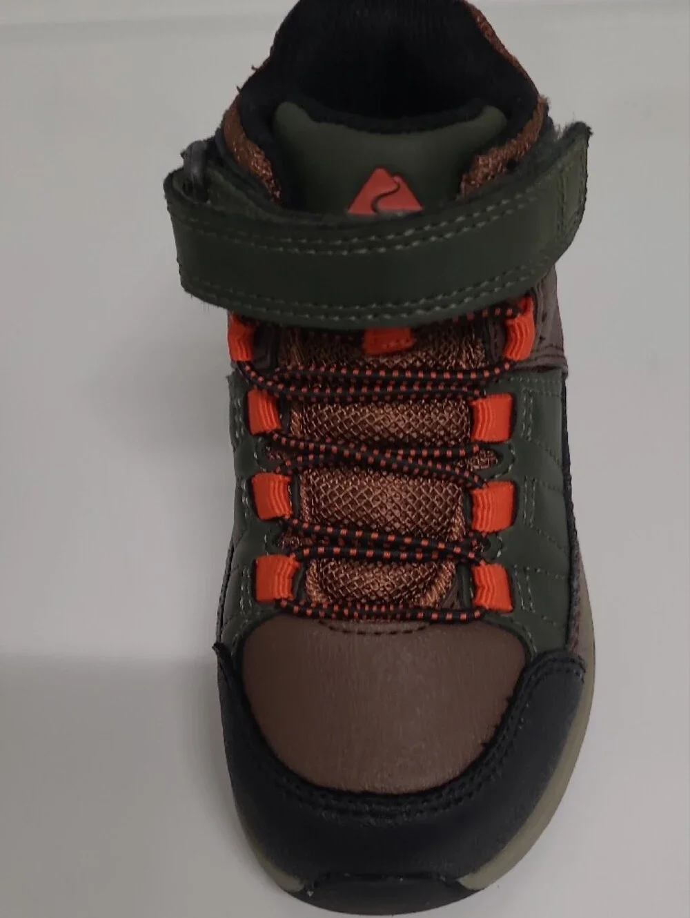 Ozark Trail Olive Green and Brown Kids Outdoor Boots with Orange Accents